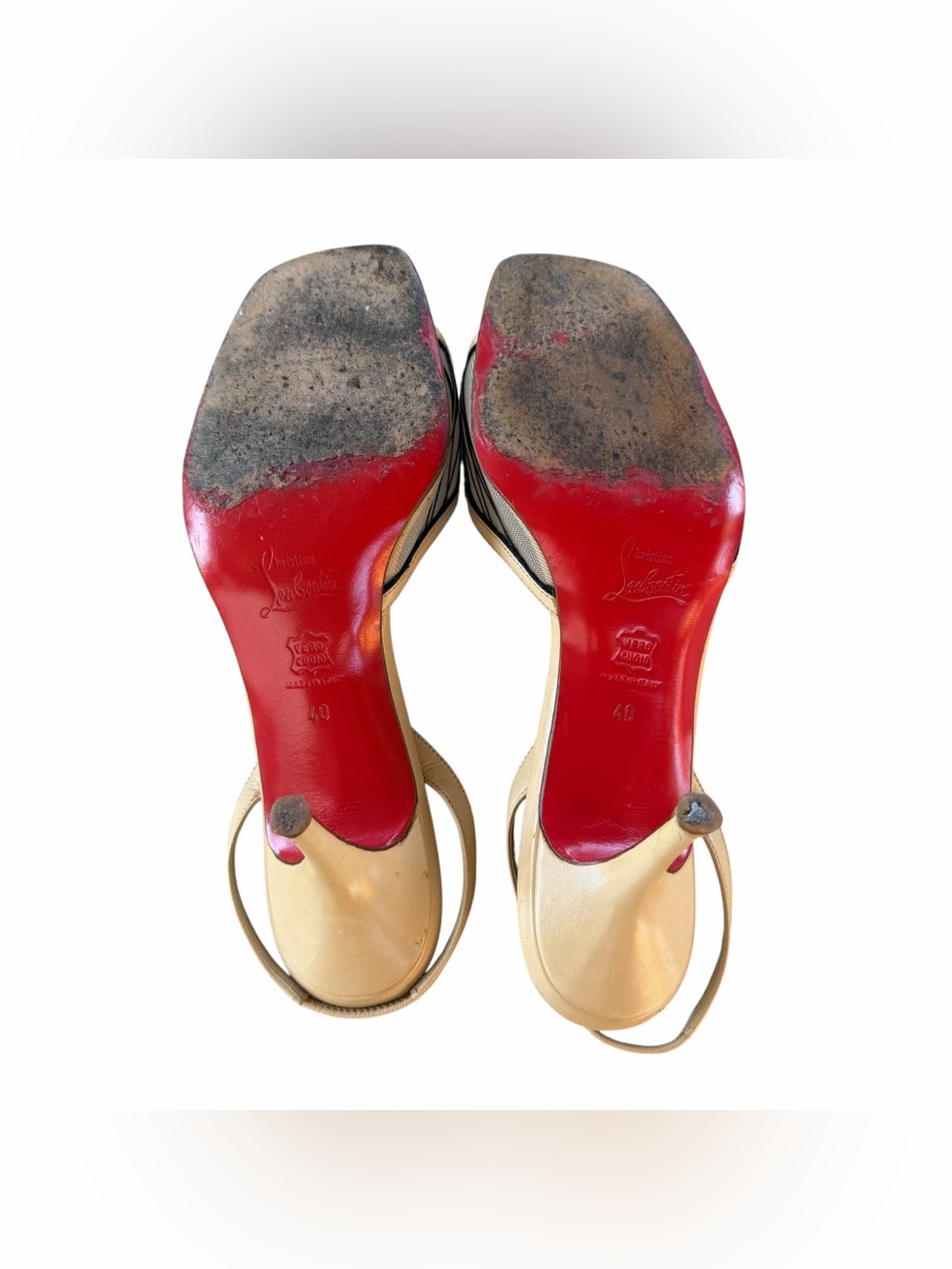 Christian Louboutin Beige and Black Mesh Slingback Sandals - Picture 6 of 15